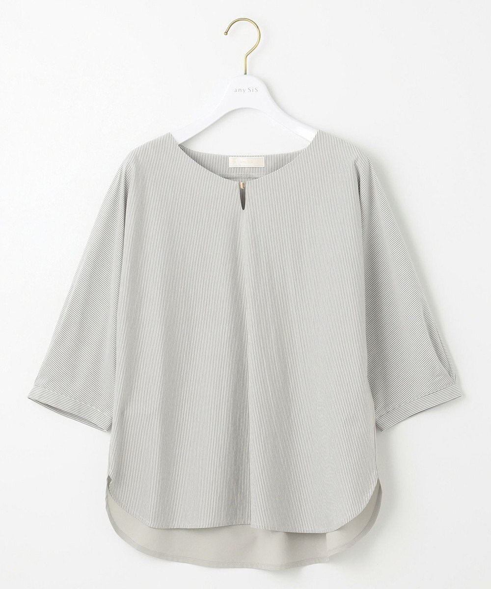 ANY SIS S 【洗える】シルケットストライプドルマン カットソー 