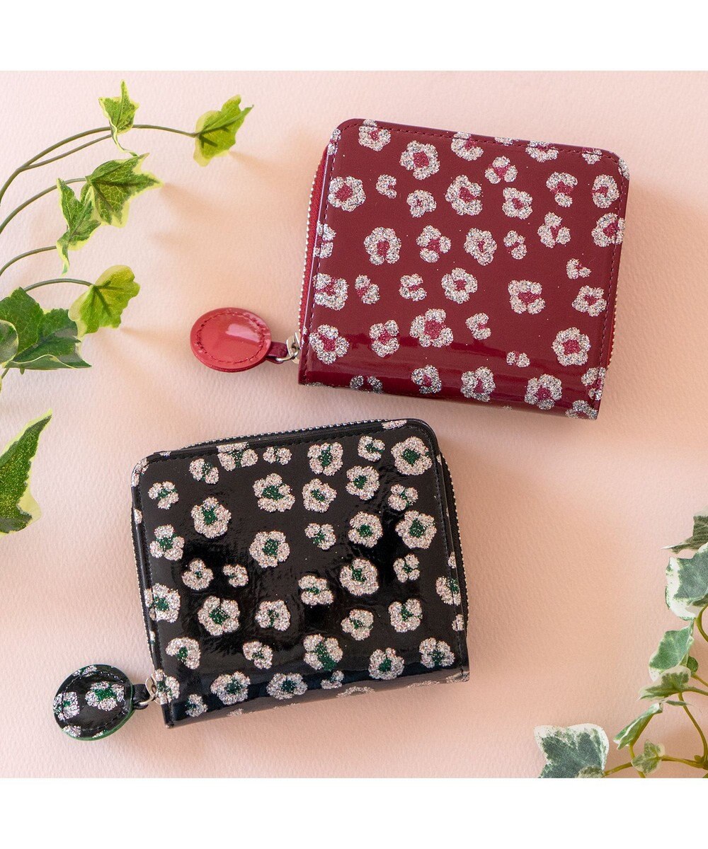 tsumori chisato CARRY グリッターフラワー ラウンドファスナー 2つ折り財布 