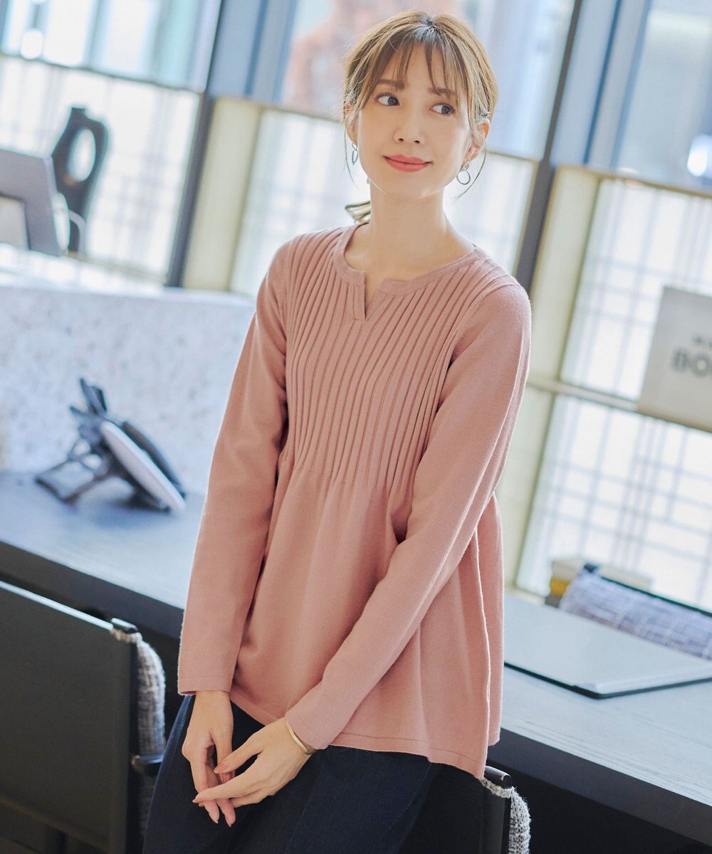 Tiaclasse 【洗える】リブ切り替えフレアニットトップス 