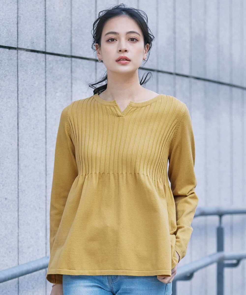 Tiaclasse 【洗える】リブ切り替えフレアニットトップス 