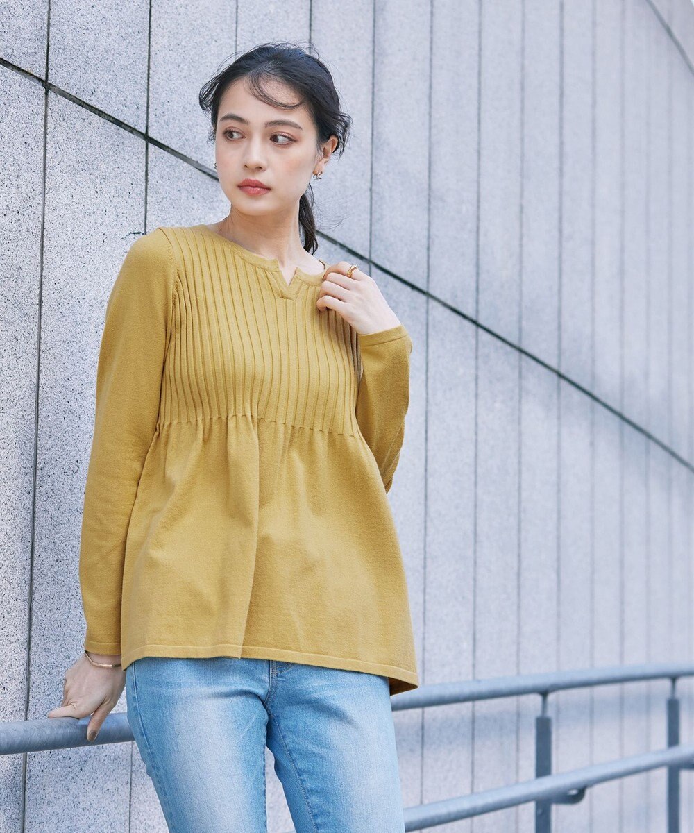 Tiaclasse 【洗える】リブ切り替えフレアニットトップス 