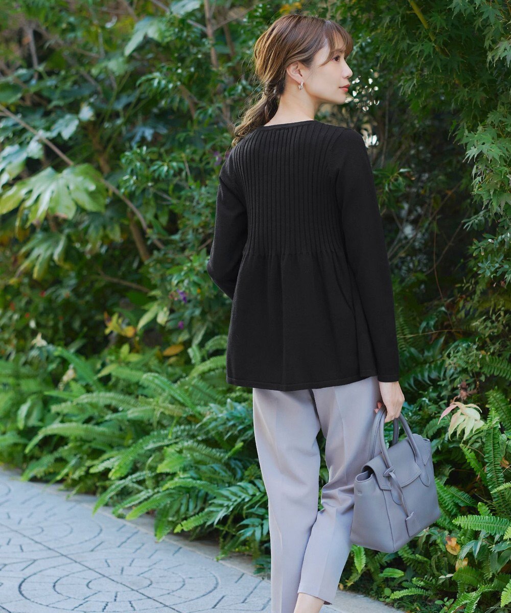 Tiaclasse 【洗える】リブ切り替えフレアニットトップス 