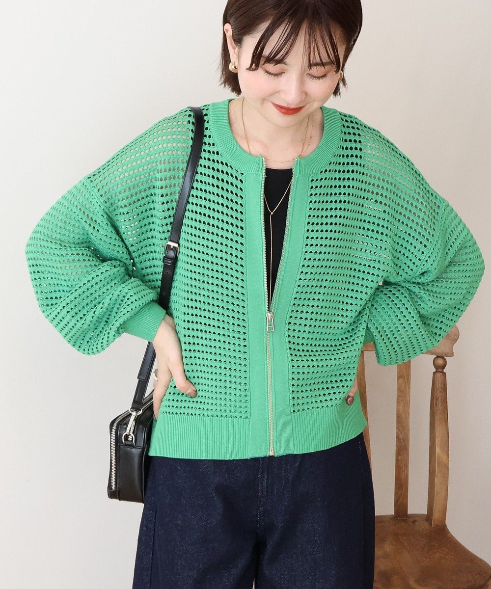 AMERICAN HOLIC 【先行予約】ジップアップメッシュニットカーディガン【WEB限定カラー有り】 