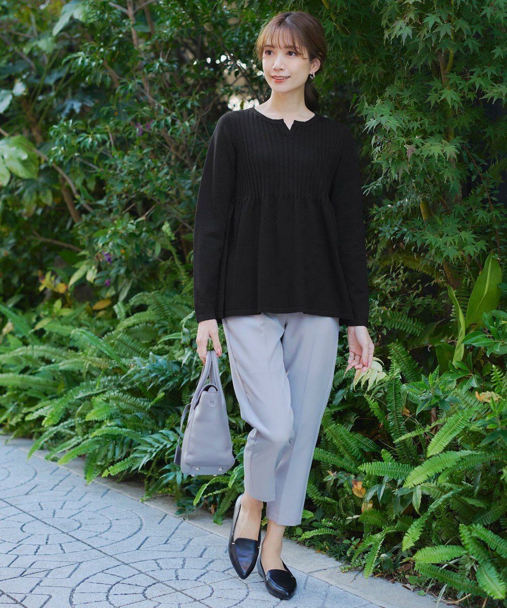 Tiaclasse 【洗える】リブ切り替えフレアニットトップス 