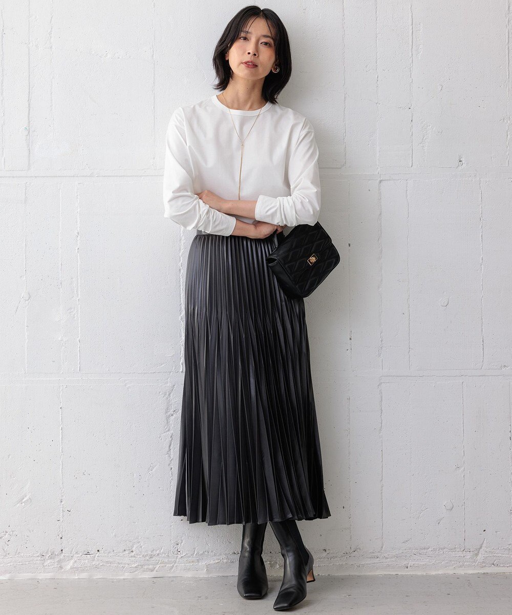 23区 【洗える】レザーライクプリーツ スカート 