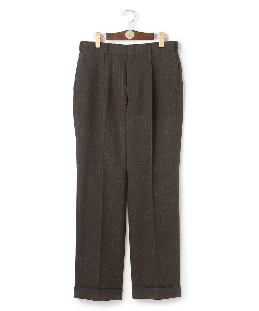 J.PRESS MEN 【J.PRESS ORIGINALS】Wool Silk Angola Chalk Stripes Spindle 1Tuck Piped Stem Slacks / Japan Made 