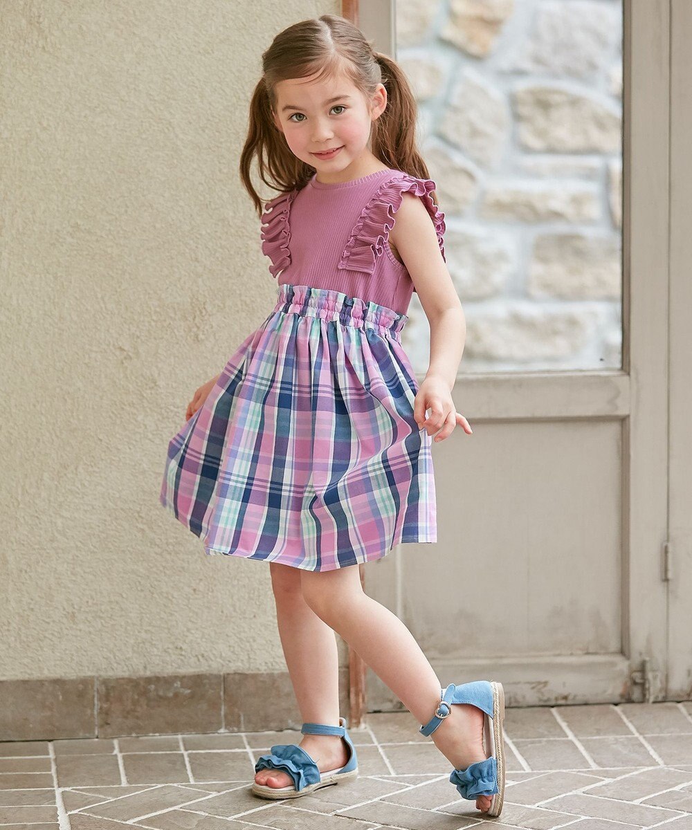 ANY KIDS チェック ドッキング ワンピース 