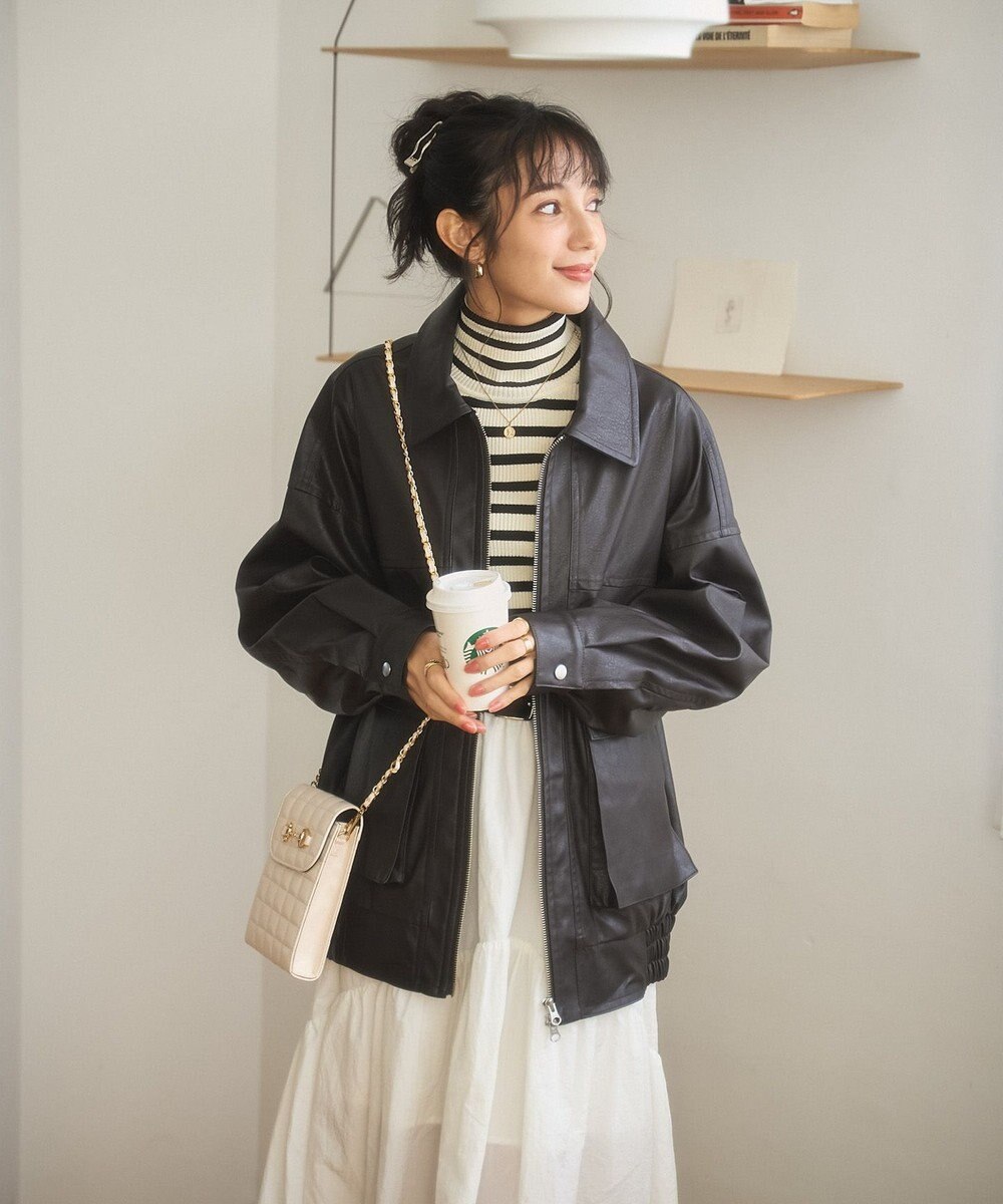 WEGO ヴィンテージライクFレザーブルゾン 