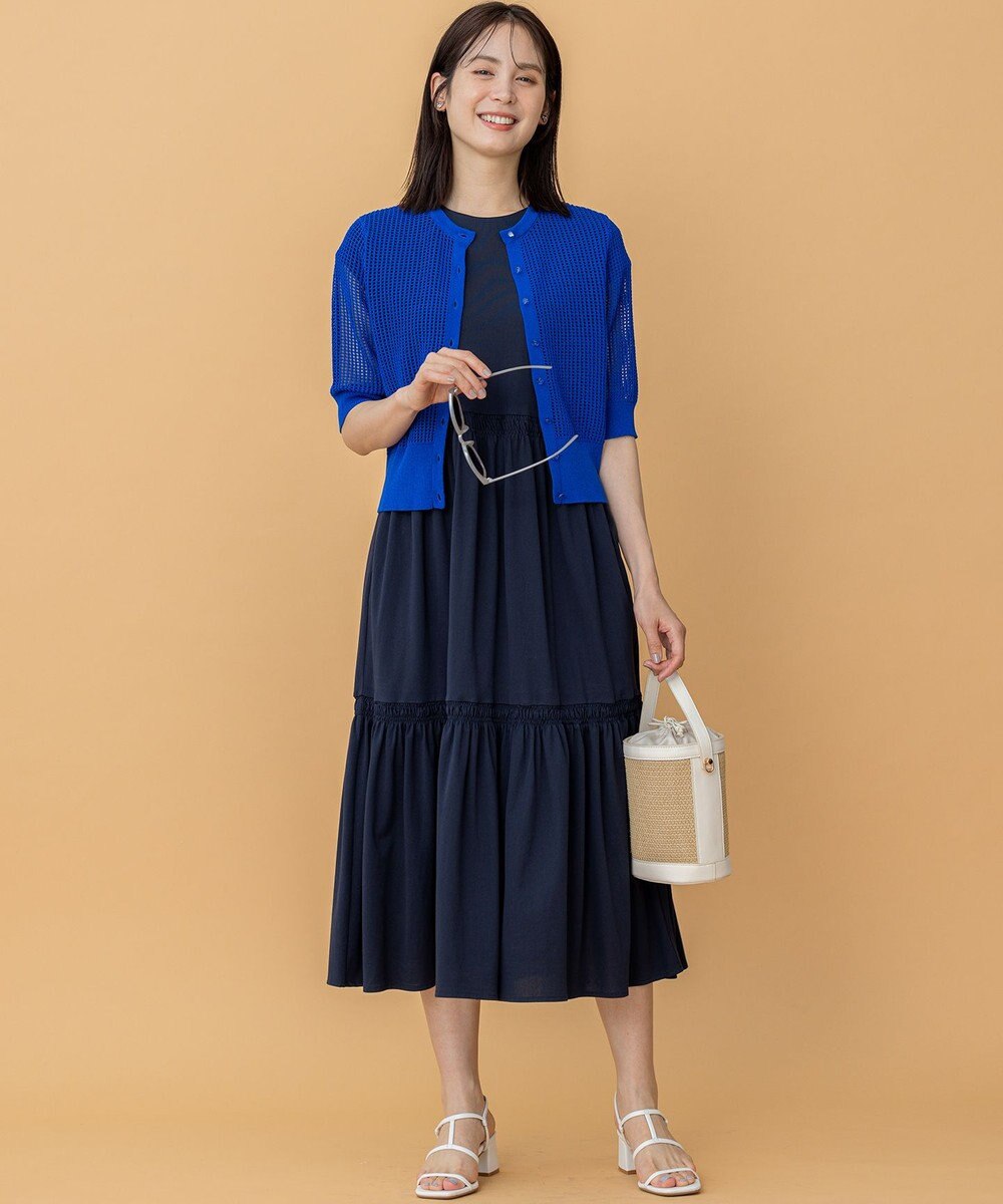 組曲 L 【前後着用可】メッシュ5分袖ニット カーディガン 