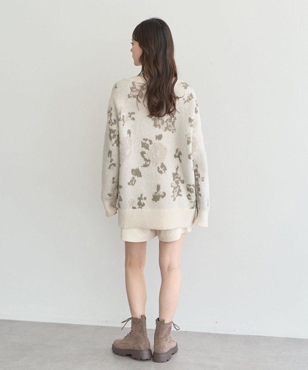 earth music&ecology フラワージャガードラメシャギーカーディガン 