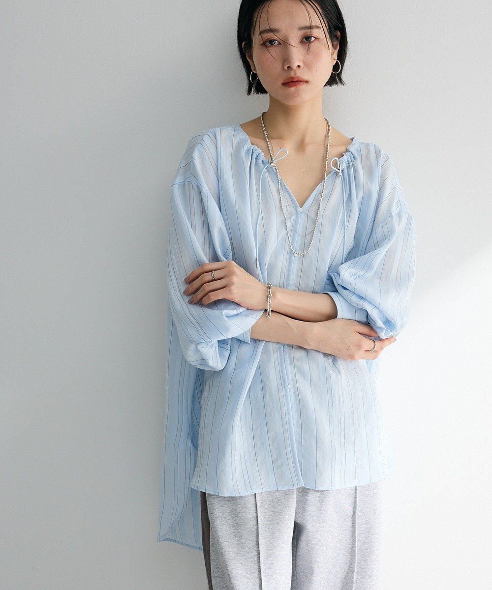 Green Parks ドロストネックシアーストライプチュニック 