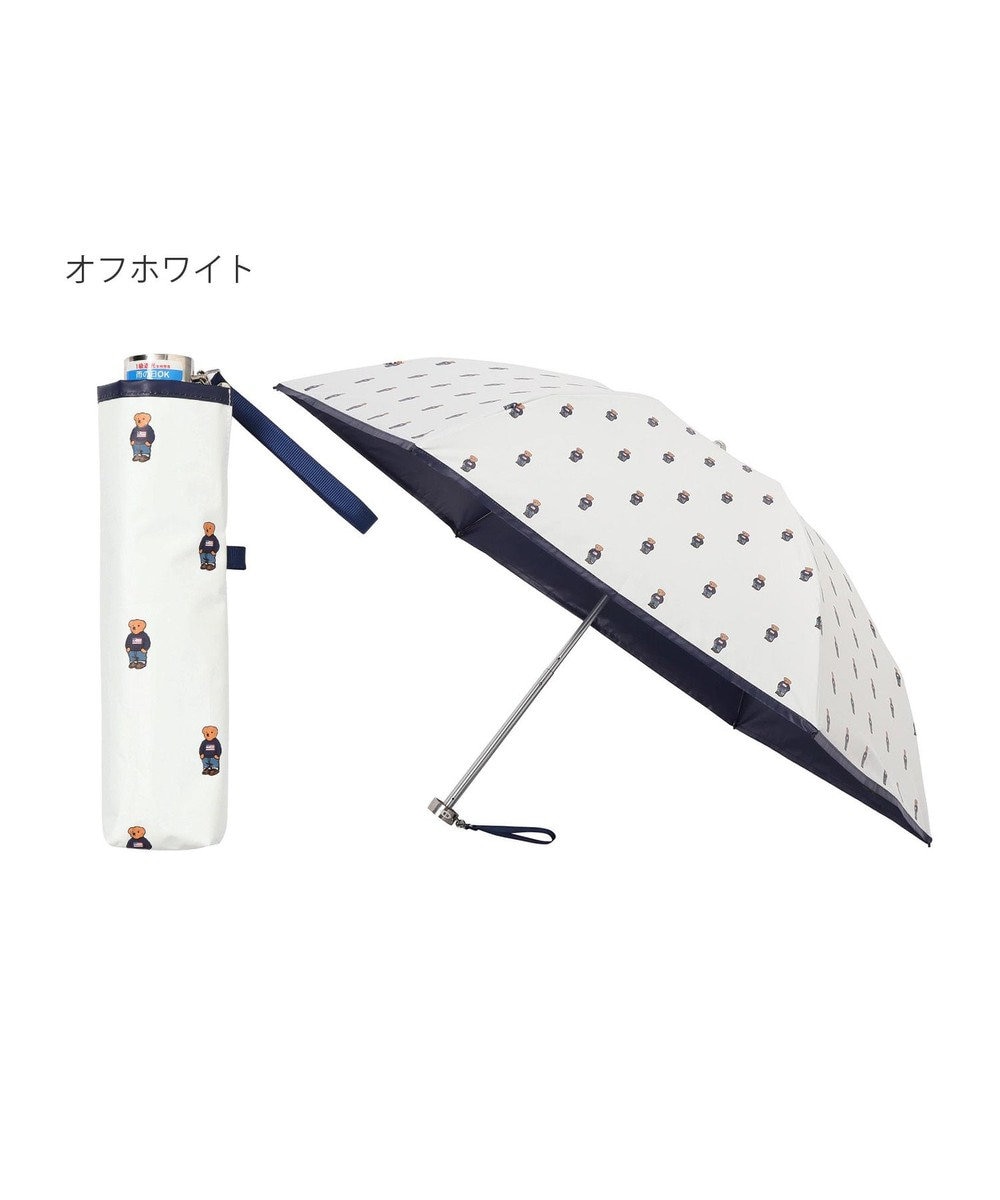 MOONBAT POLO RALPH LAUREN 晴雨兼用日傘 折りたたみ傘 ポロベアプリント／遮光 遮熱 UV オフホワイト＆ベアＰｔ×ネイビー