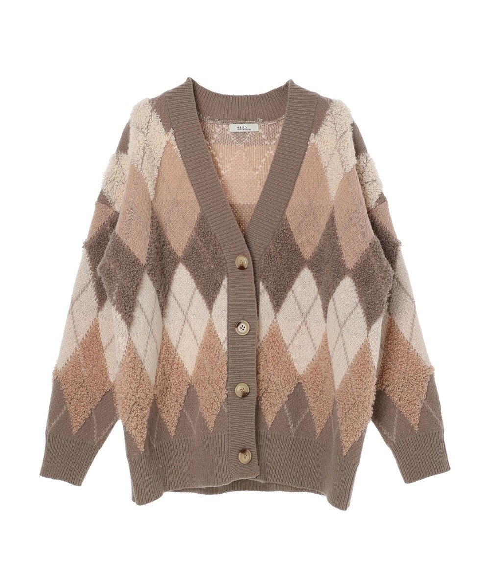 earth music&ecology ループ編みアーガイルカーディガン 