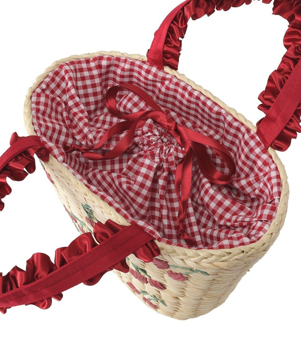 Maison de FLEUR チェリー刺繍メイズカゴバッグ 