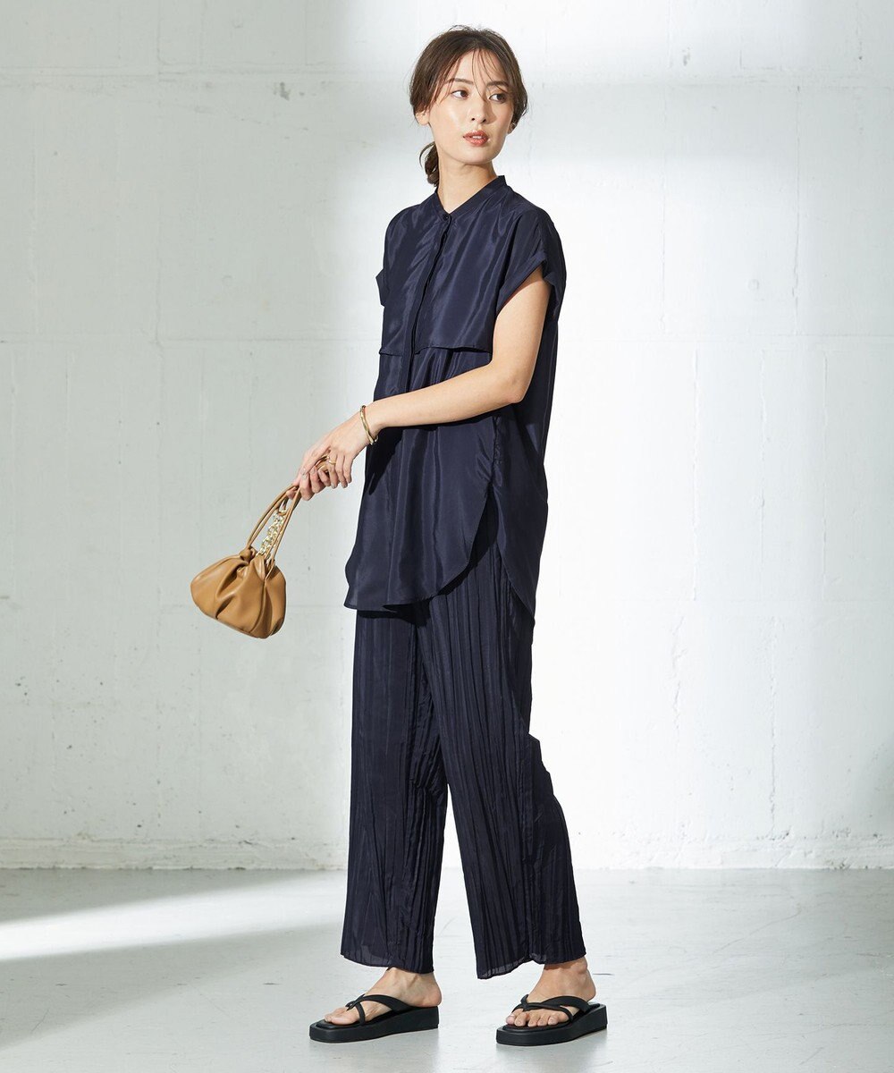 ICB 【洗える】 ハイカウントPeブロード プリーツパンツ 