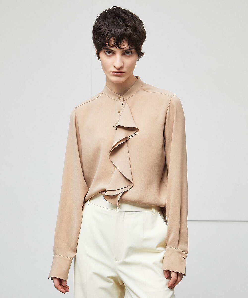 BEIGE， 【洗える】STOW / バンドカラーフリルブラウス 