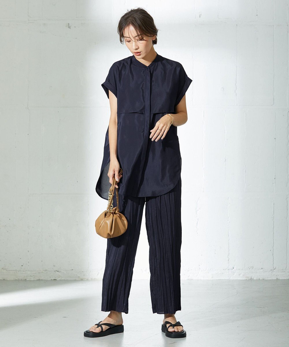 ICB 【洗える】 ハイカウントPeブロード プリーツパンツ 