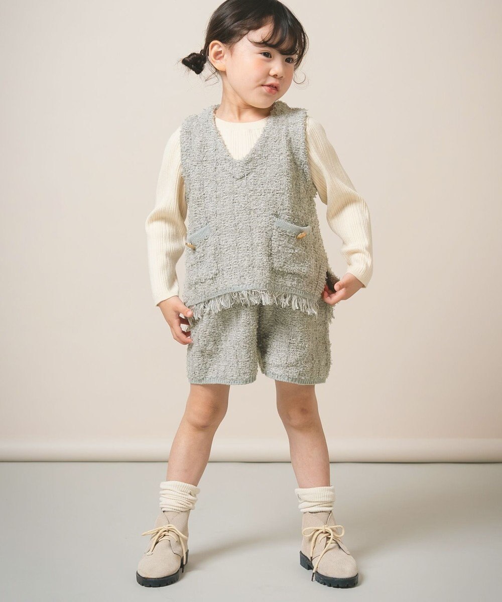 ami amie ツイード風ニットフリンジ付きベスト85cm～130cm 