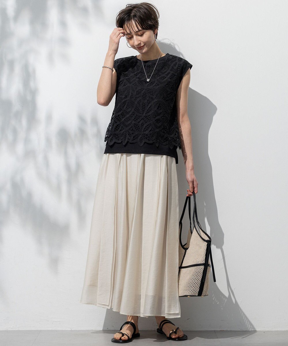 23区 L 【洗える/汗じみ防止加工】エンブロイダリージャージー フレンチスリーブ カットソー 