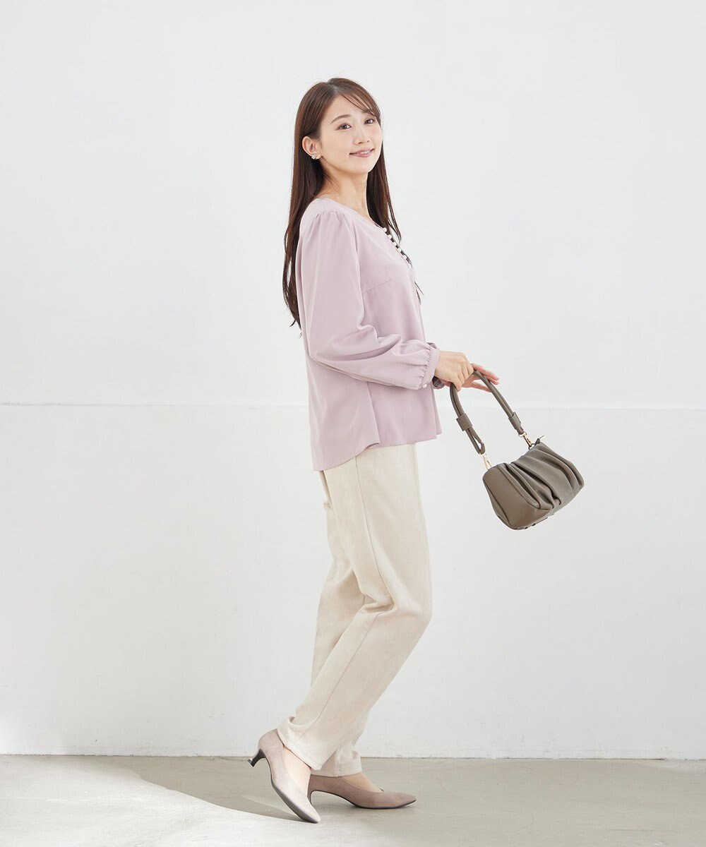 Tiaclasse L 【スマート裏起毛・洗える】パールボタンブラウス 