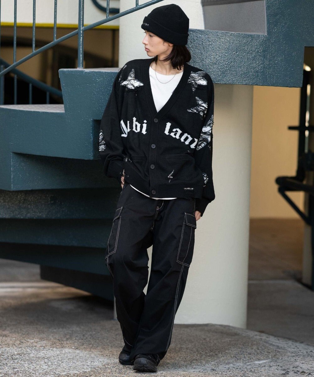 WEGO 【ユニセックス着用ITEM】ダメージジャガードカーディガン 