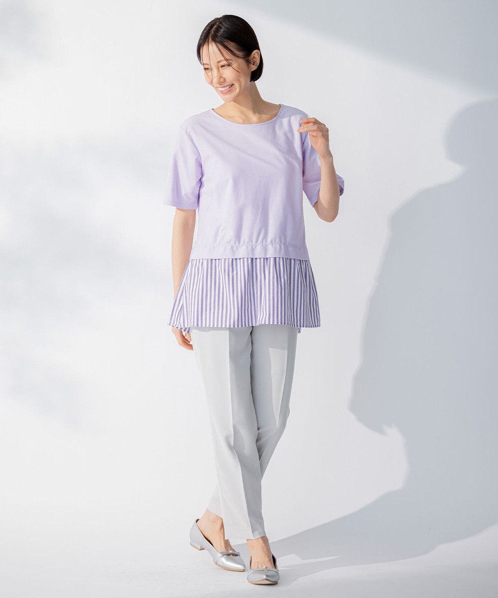 自由区 【洗える】コンビネーションシャーティング ペプラムデザイン カットソー 