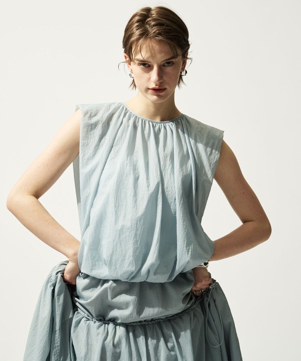 uncrave シアープルーフナイロン ギャザーブラウス 