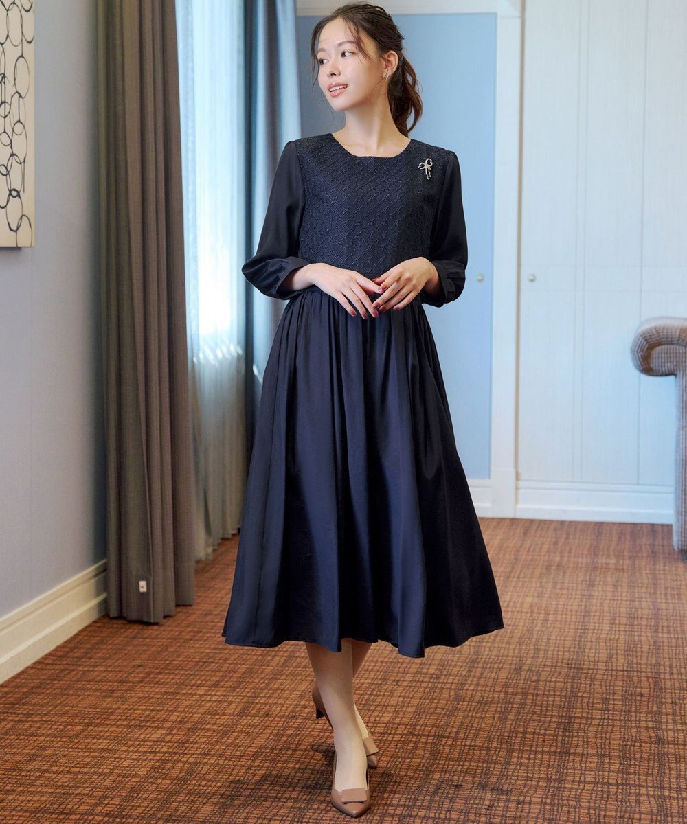Tiaclasse L 【洗える】レース切替ワンピース 