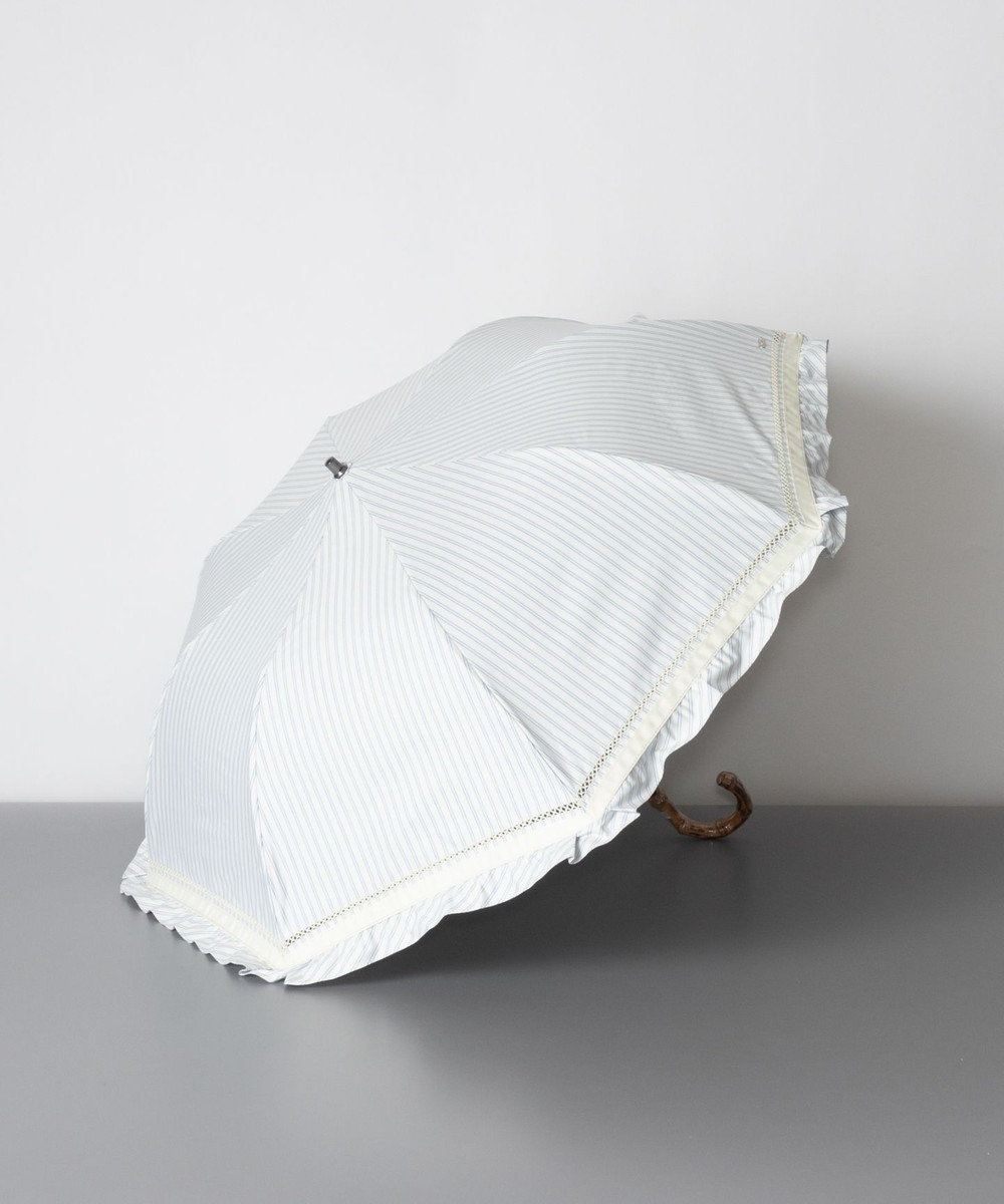 AURORA Blao（ブラオ）フリルスタイル 晴雨兼用傘（トップフラット折傘）日傘 サックス　ストライプ