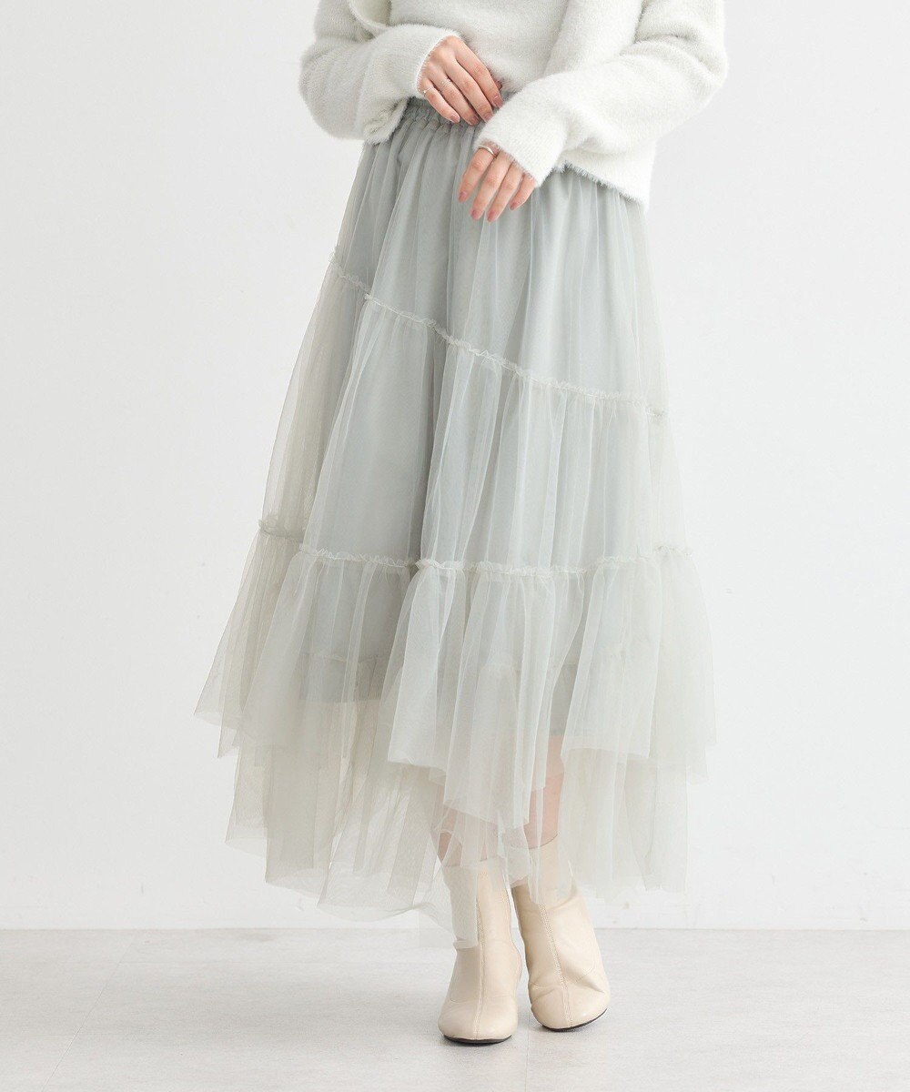 earth music&ecology イレギュラーヘム段々チュールスカート 