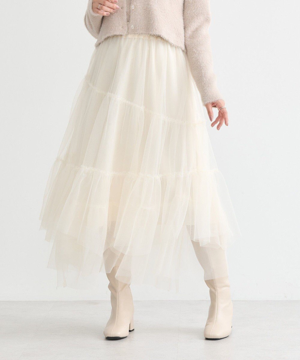 earth music&ecology イレギュラーヘム段々チュールスカート 