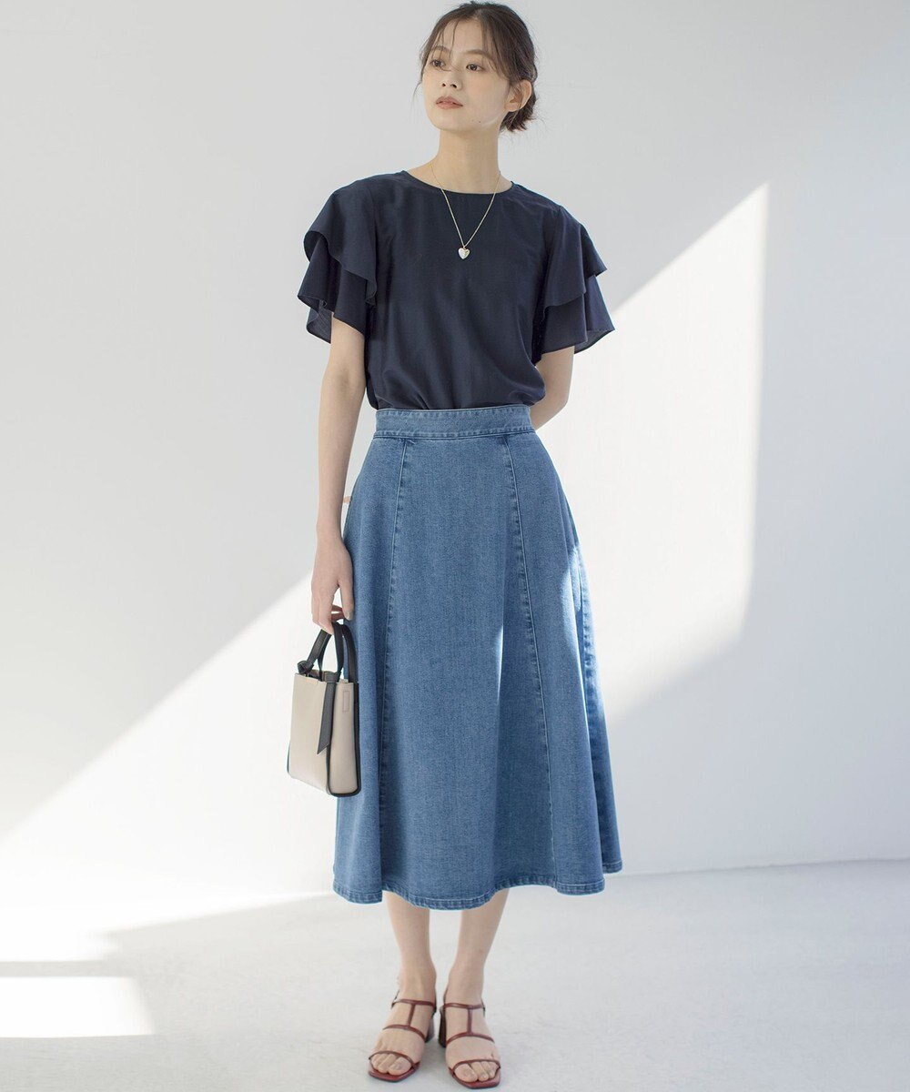 組曲 ライトデニム フレアスカート 
