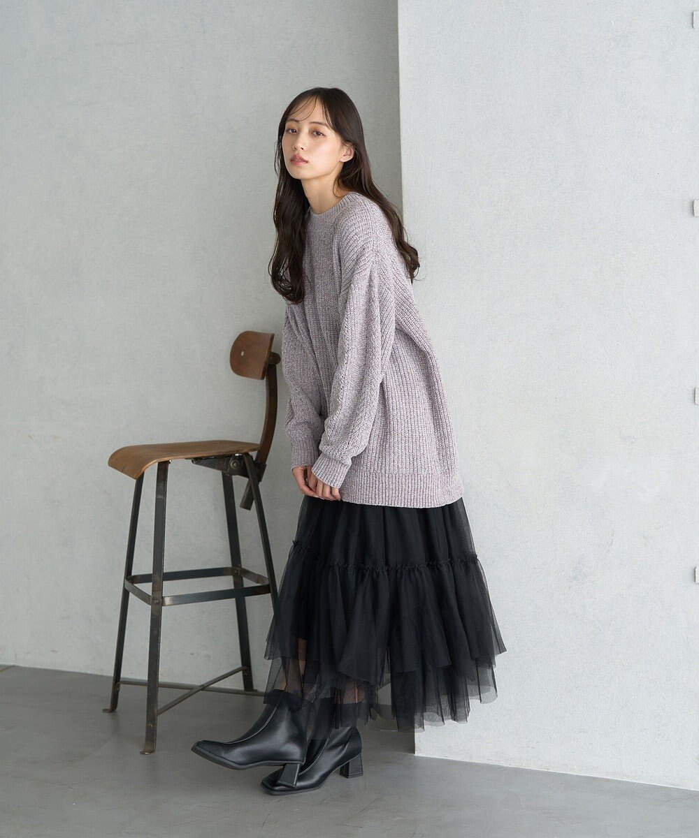 earth music&ecology イレギュラーヘム段々チュールスカート 