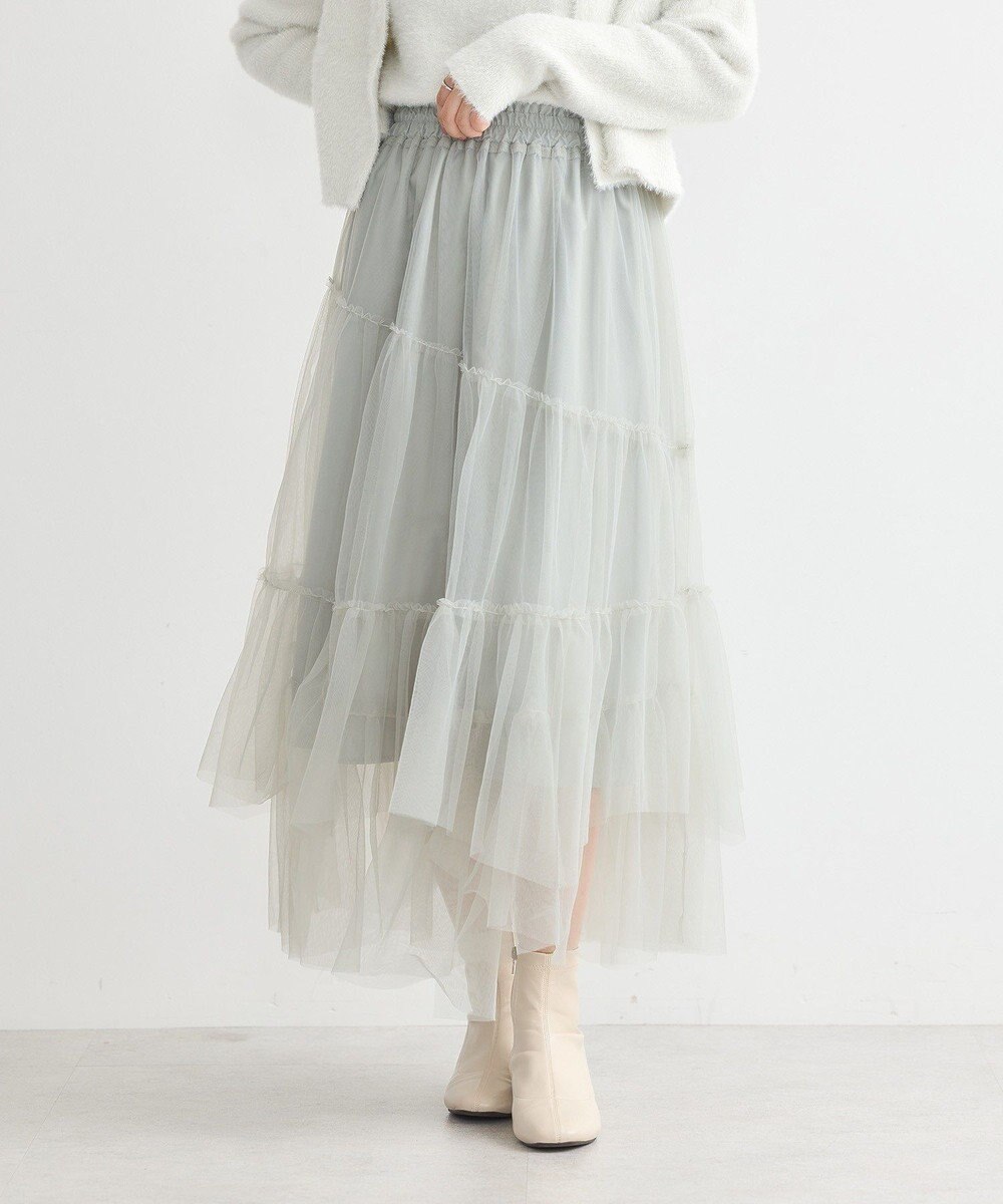 earth music&ecology イレギュラーヘム段々チュールスカート 
