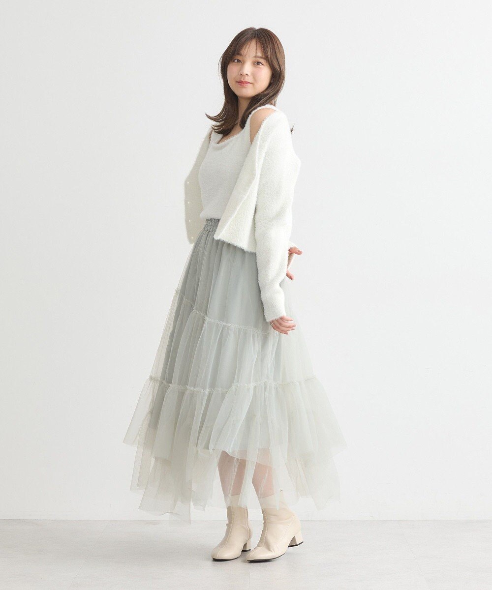 earth music&ecology イレギュラーヘム段々チュールスカート 