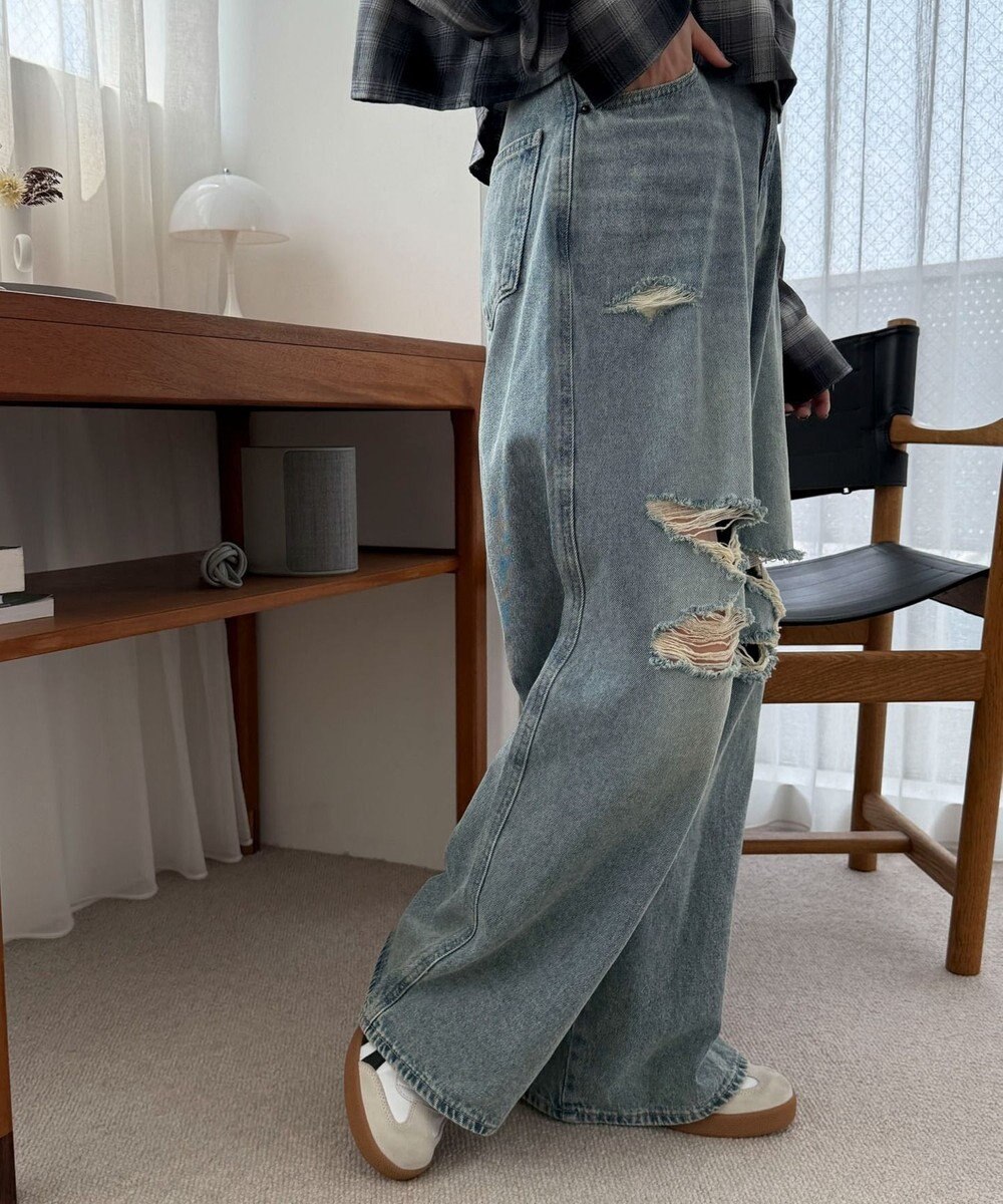 WEGO ダメージワイドデニムパンツ 