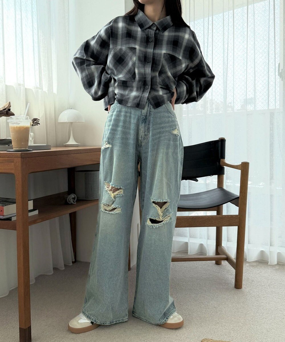 WEGO ダメージワイドデニムパンツ 