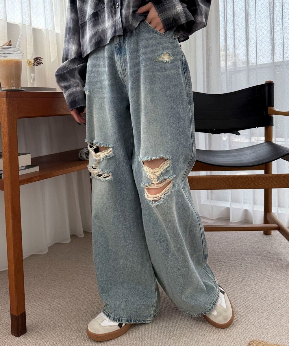 WEGO ダメージワイドデニムパンツ 