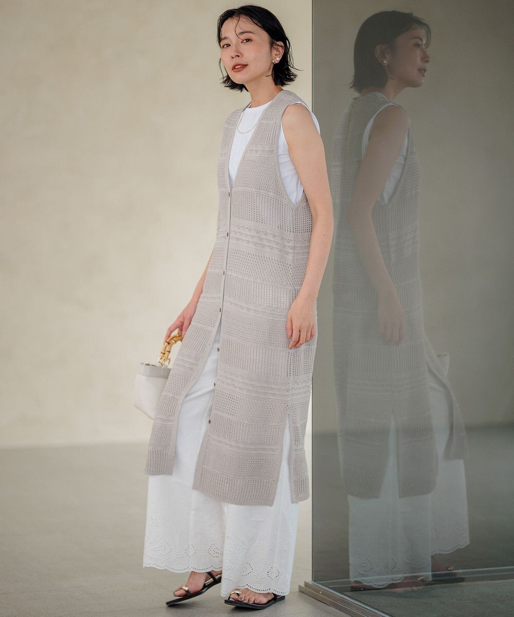 23区 L 【新色追加/洗える】コットンベアジャージー ノースリーブ Tシャツ 