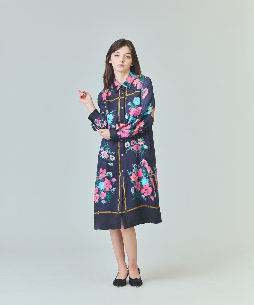 GRACE CONTINENTAL ボタニカルスカーフプリントワンピース 