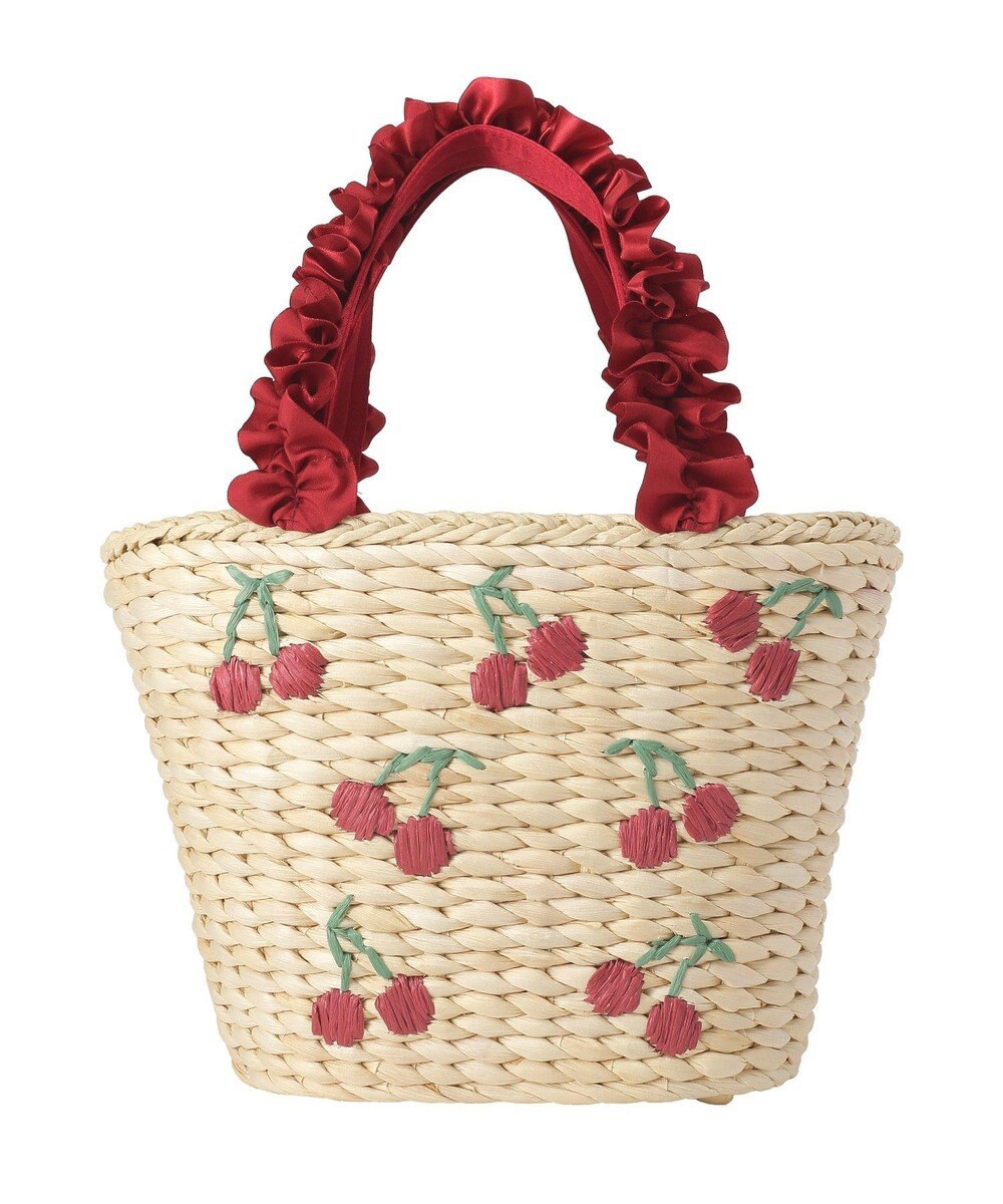 Maison de FLEUR チェリー刺繍メイズカゴバッグ 