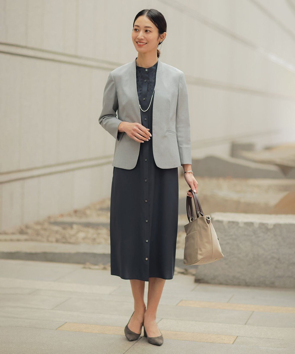 J.PRESS LADIES S 【セットアップ対応・人気素材】コットンFITTY ノーカラー ジャケット 
