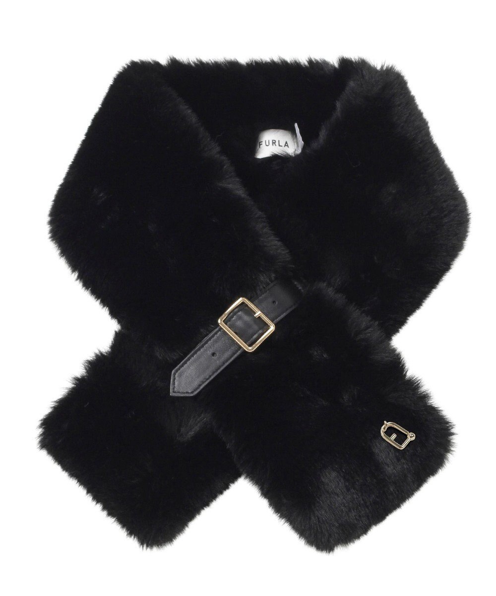 MOONBAT FURLA（フルラ）ベルト差し込みファーティペット アーチロゴ フェイクファー 
