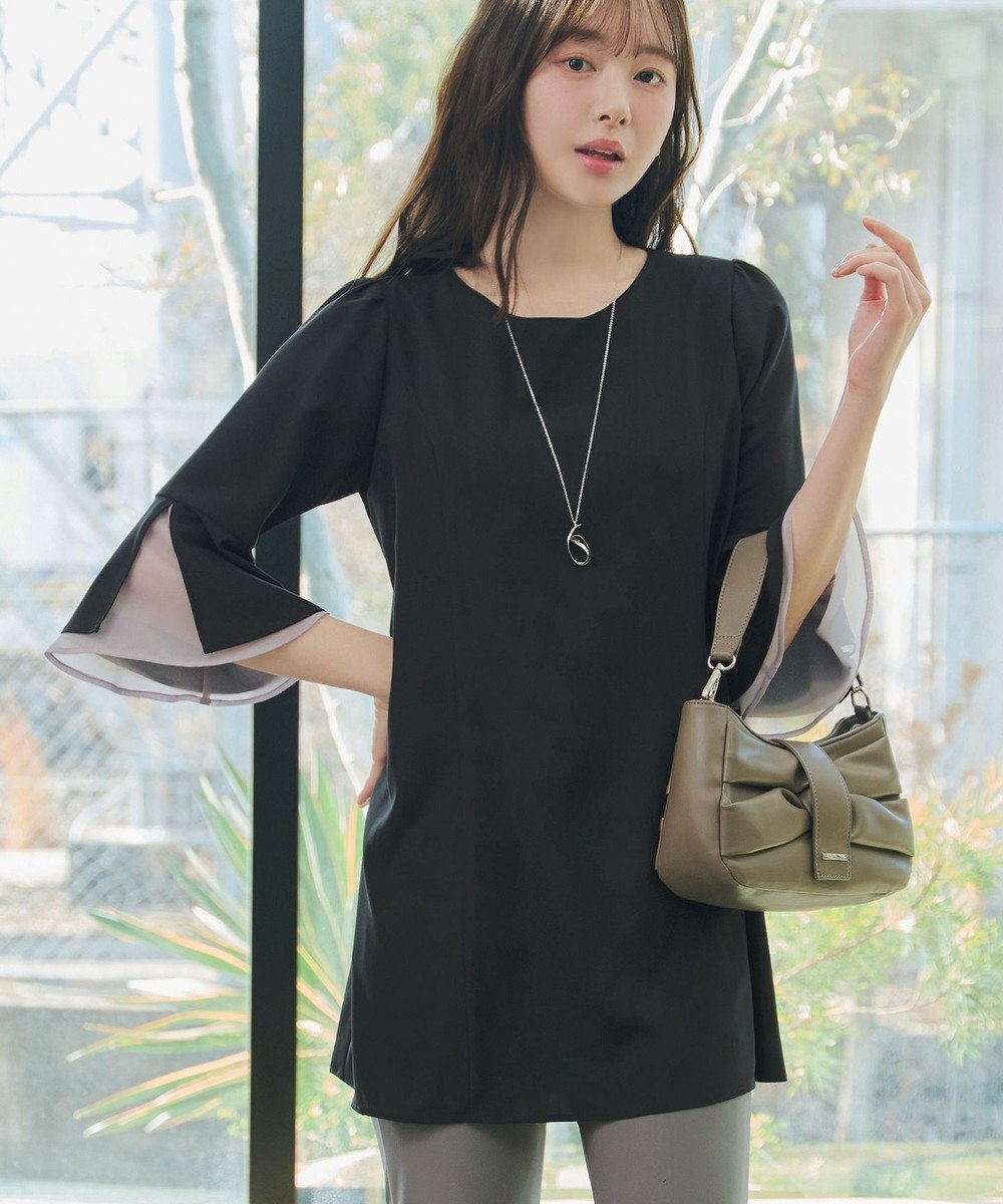 Tiaclasse 【新色追加】シフォンフレア袖チュニックブラウス 