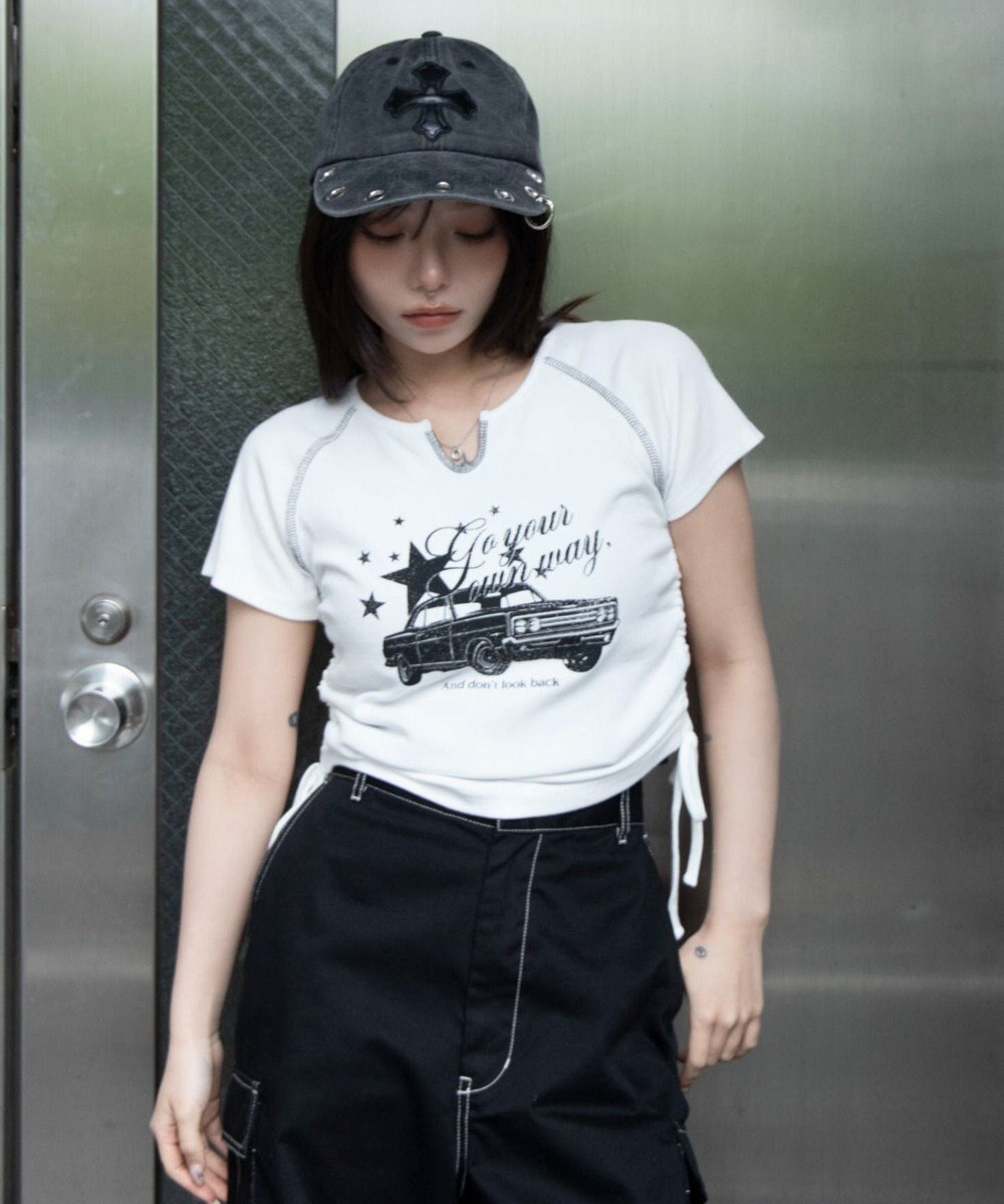 WEGO キーネックサイドレースアップちびT 