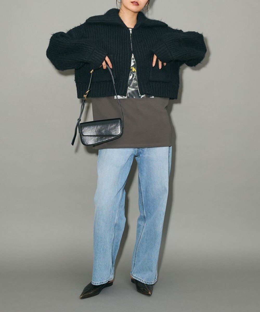 Green Parks フロントジップビックカラーニットブルゾン 