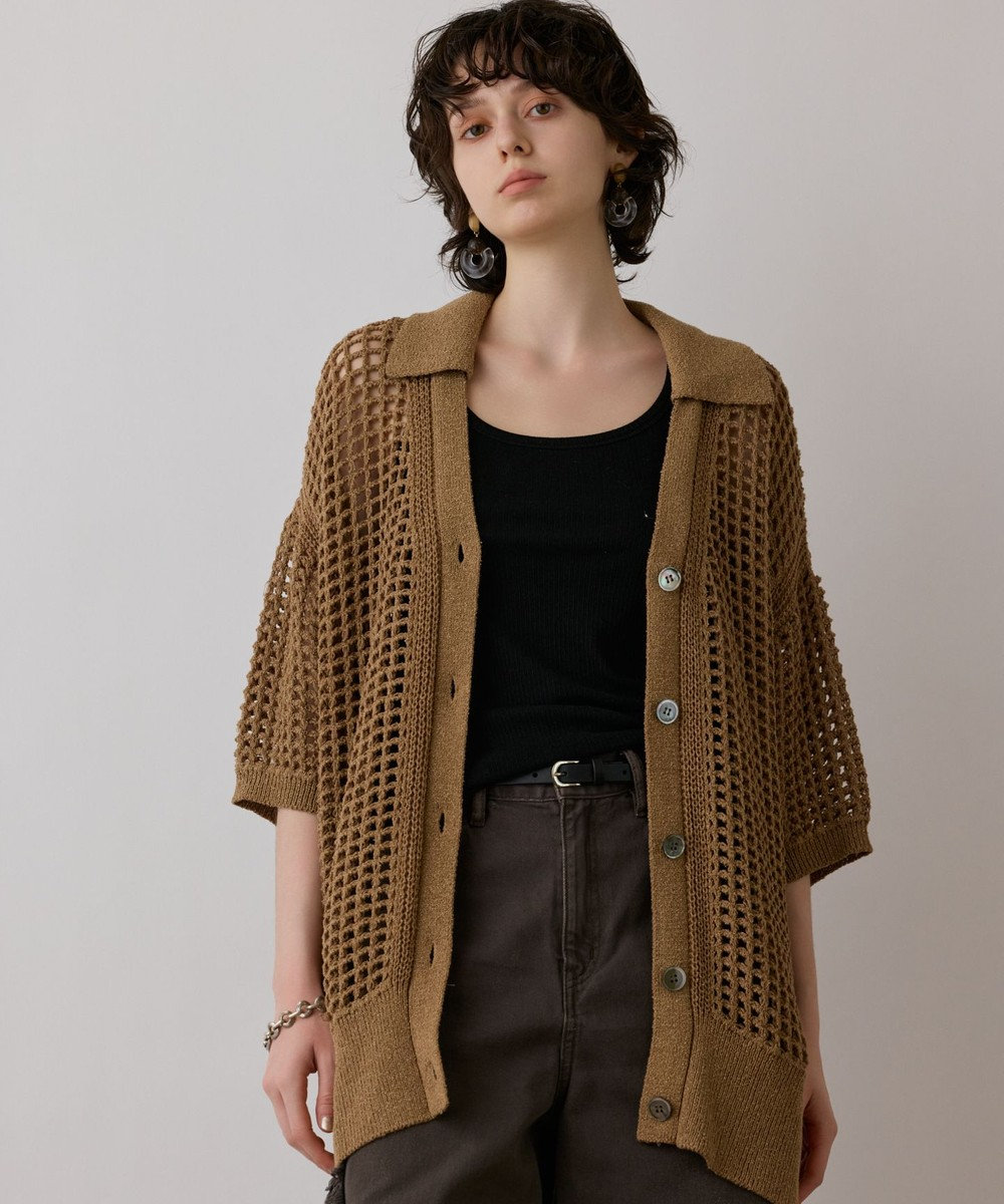 GRACE CONTINENTAL メッシュスキッパーニットカーディガン 