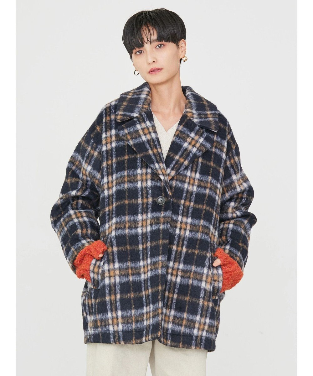 AMERICAN HOLIC チェックコクーンミディコート 