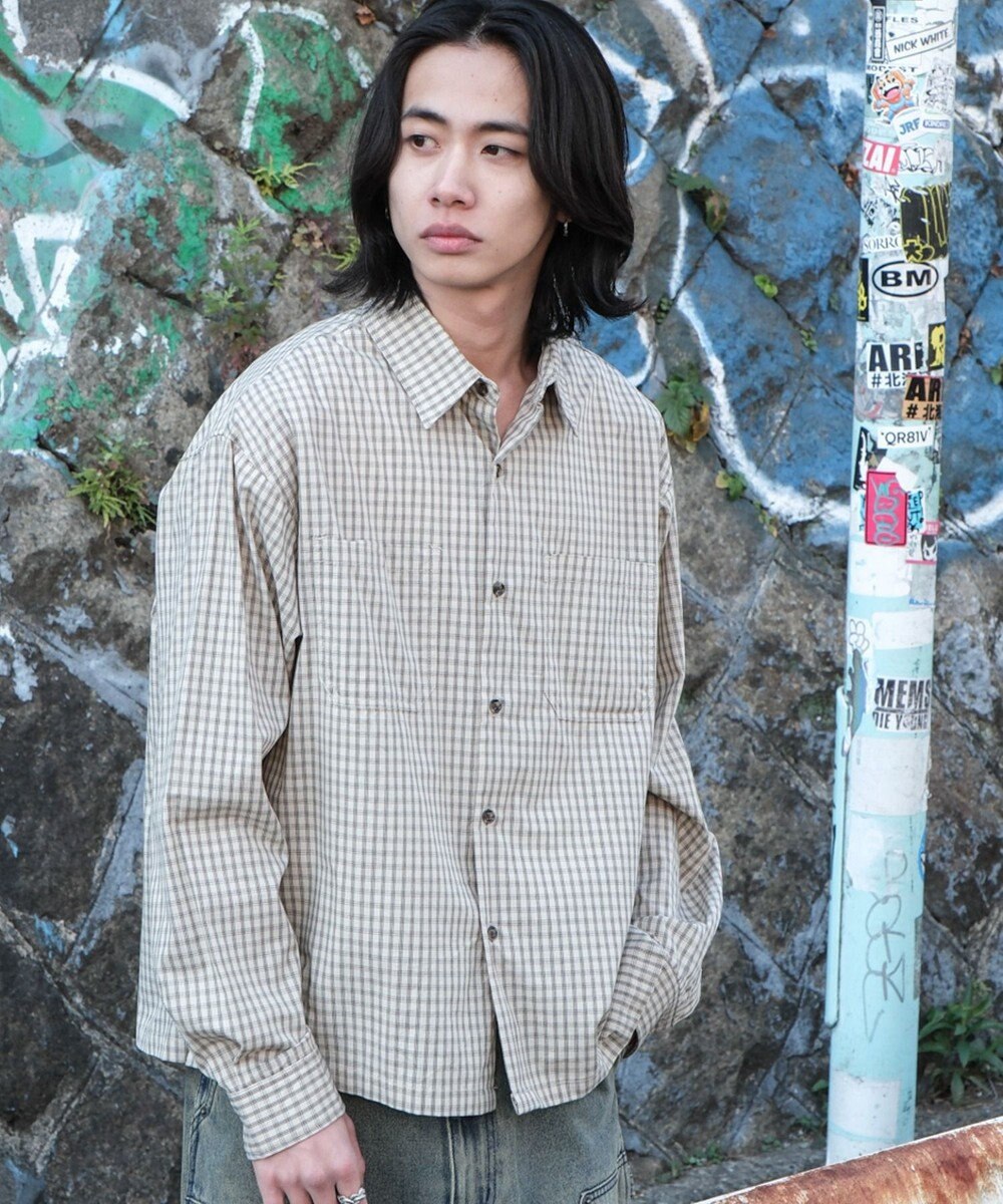 WEGO ミニマムチェックショートシャツ（LS） 