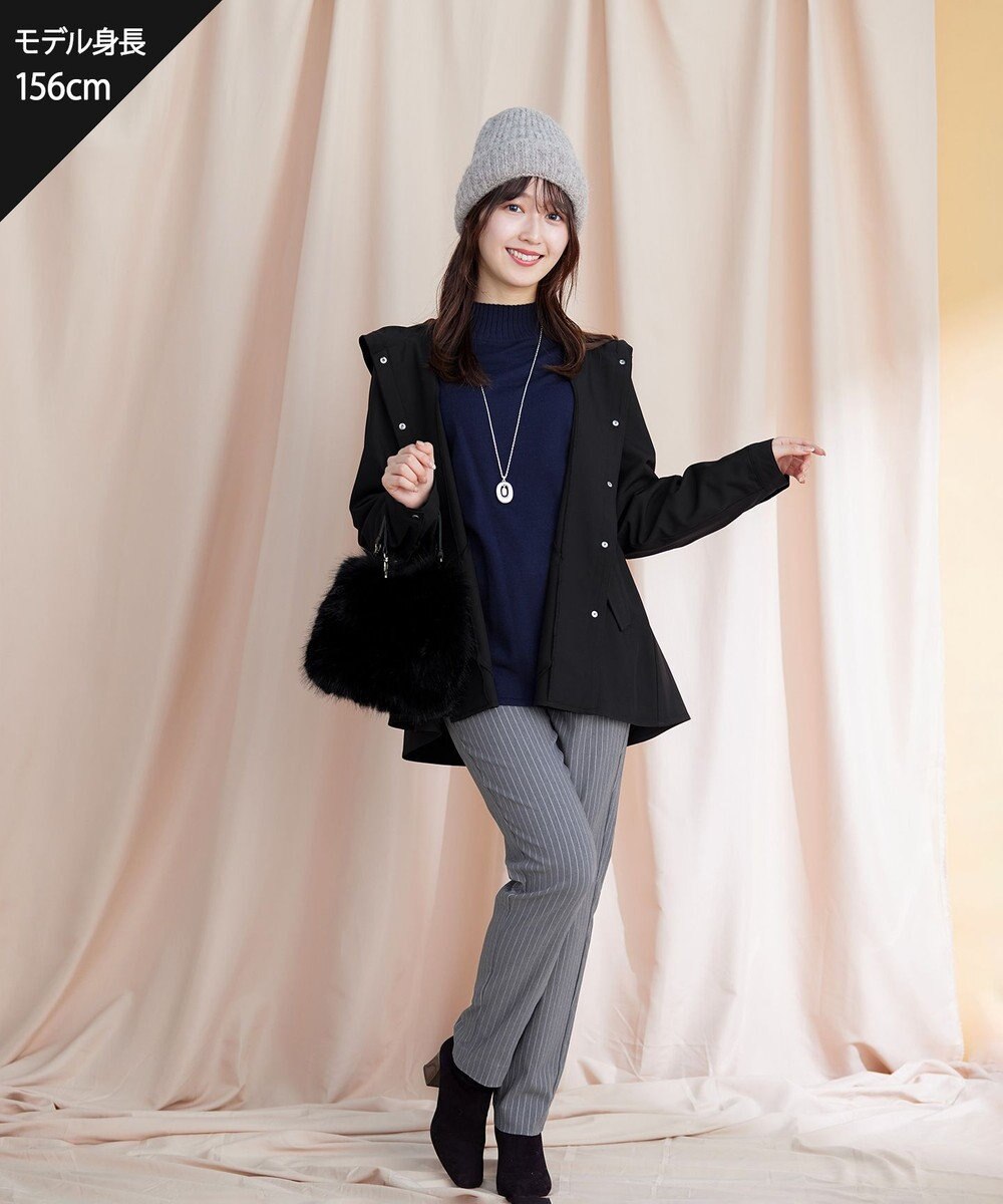 Tiaclasse L 【洗える】配色ハイネックニットトップス 